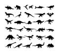 Dinosaurs large collection. T Rex vector silhouette isolated on white background. Tyrannosaurus shadow symbol. Jurassic era. Dino Royalty Free Stock Photo