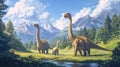 Dinosaurs in a mountain valley Royalty Free Stock Photo