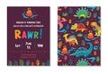 Dinosaurs party card design. vector illustration