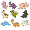 dinosaurs and prehistoric creatures. a collection of the cartoon- and doodle-style vector illustrations. Royalty Free Stock Photo