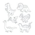 Dinosaurs and prehistoric plants. Set of vector illustration in doodle and cartoon style. Royalty Free Stock Photo