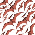 Dinosaurs and pterodactyl types of animals seamless pattern isolated on white background vector.