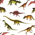 Dinosaurs and pterodactyl types of animals seamless pattern isolated on white background vector.