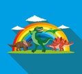 Dinosaurs and rainbow.