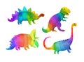 Dinosaurs in rainbows colors set. Adorable dino for kids . Watercolor childish collection, decorative bundle