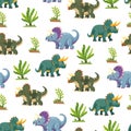 Dinosaurs seamless pattern. Flat vector clipart, illustration Royalty Free Stock Photo