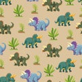 Dinosaurs seamless pattern. Flat vector clipart, illustration Royalty Free Stock Photo