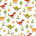 Dinosaurs seamless pattern. Flat vector clipart, illustration Royalty Free Stock Photo
