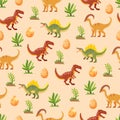 Dinosaurs seamless pattern. Flat vector clipart, illustration Royalty Free Stock Photo