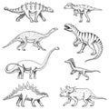 Dinosaurs set, triceratops, barosaurus, tyrannosaurus rex, stegosaurus, pachycephalosaurus, diplodocus, deinonychus