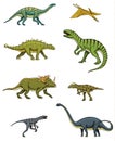 Dinosaurs set, triceratops, barosaurus, tyrannosaurus rex, stegosaurus, pachycephalosaurus, diplodocus, deinonychus