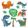 Dinosaurs set. Vector colorful flat icon isolated on white. Royalty Free Stock Photo