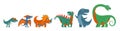 Dinosaurs set. Vector colorful flat icon isolated on white Royalty Free Stock Photo