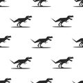 Dinosaurs silhouette seamless pattern black and white illustration of a predator animal in full height in motion side view, kids