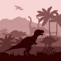 Dinosaurs silhouettes layers background banner illustration