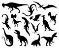 Dinosaurs silhouettes set. Dino monsters icons. Prehistoric reptile monsters. Vector illustration isolated on white