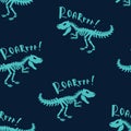 Dinosaurs skeletons fossils seamless pattern. Tshirt print, fabric, modern background. Vector