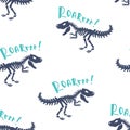 Dinosaurs skeletons fossils seamless pattern. Tshirt print, fabric, modern background. Vector