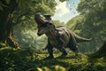 Dinosaurs in the Triassic period age in the green grass land and blue sky background, Habitat of dinosaur, history of world