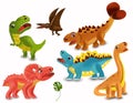 Dinosaurs Tyrannosaurus, Brachiosaurus, Pterodactyl, Triceratops, Stegosaurus cartoon character. Big collection
