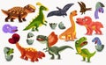 Dinosaurs Tyrannosaurus, Brachiosaurus, Pterodactyl, Triceratops, Stegosaurus cartoon character. Big collection