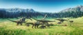 Jurassic valley Dinosaurs on the valley Royalty Free Stock Photo