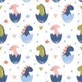 Dinosaurs vector Seamless pattern in cartoon style