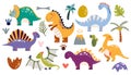 Dinosaurs vector set cartoon style Cute baby dino