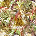 Dinosaurs watercolor seamless pattern. hand-drawn illustration