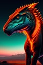 A Dinosaurs in neon flame. Ai generated.