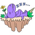 Dinosaurs were sleeping soundly on the flying ground, doodle icon image kawaii
