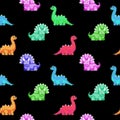 Dinosaurus pixel art cute seamless pattern