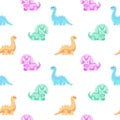 Dinosaurus pixel art cute seamless pattern