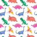 Dinosaurus seamless pattern. Chidish design with lovely prehistoric dino in pastel colors. Watercolor