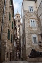 Diocletian palace ruins and cathedral bell tower, Split, Croatia Royalty Free Stock Photo