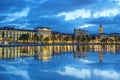 Diocletian Palace and St Domnius Cathedral with water reflection, Dalmatia, Croatia Royalty Free Stock Photo