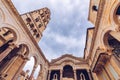 Diocletian`s Palace`s peristyle in front of Cathedral of Saint Domnius` bell tower in Split, Croatia. Diocletian palace UNESCO Royalty Free Stock Photo