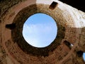 Diocletian`s palace in Split, Croatia, looking up through the veticule tower