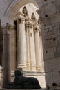 Sfinx and part of bell tower of Diocletian`s Palace in Split