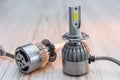 Diod electric light bulbs for repair car lamps. Modern automotive lamps with wires and connecting elements