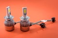 Diod electric light bulbs for repair car lamps. Modern automotive lamps with wires and connecting elements