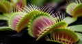 Dionaea muscipula: Close-up of a vibrant Venus flytrap with thorny edges and purple interior Royalty Free Stock Photo