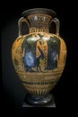 Dionysos holding a kantharos and a woman holding krotales