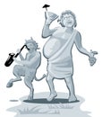 Dionysus and satyr. Greek god on white background. Vector flat gray illustration