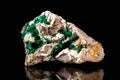 Dioptase on bedrock, rough gemstone, black background