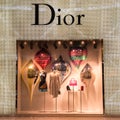 Dior Shop Dubai, window decorated with hearts and accessories