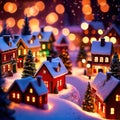 Diorama miniature of traditional Christmas town in winter