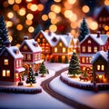Diorama miniature of traditional Christmas town in winter