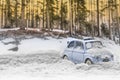 Diorama - Vintage car on snow-covered mountain road