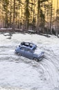 Diorama - Vintage car on snow-covered mountain road